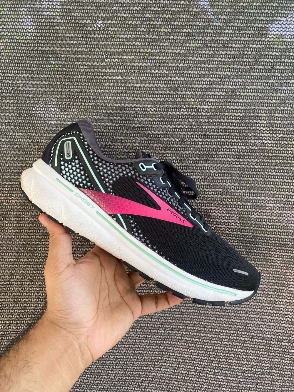 Brooks Ghost 14 Womens Running Shoes Black Pink Yucca 1203561B013 Size 11